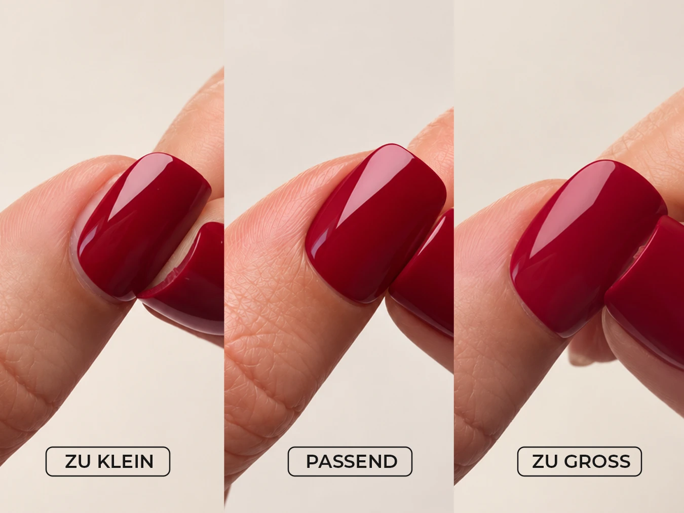 Größenvergleich: zu klein, passend und zu groß
