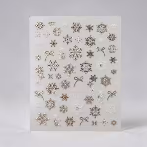 5D Nagelsticker Schneeflocken Weiß Gold