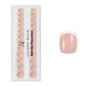 Juliana Nails Soft Gel Press Ons – Timeless French (Short, Square) (TP400127) – Soft Gel Press-On Tips (Studioqualität für zuhause &